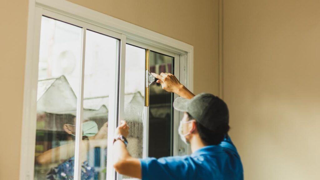 worker installing window tint