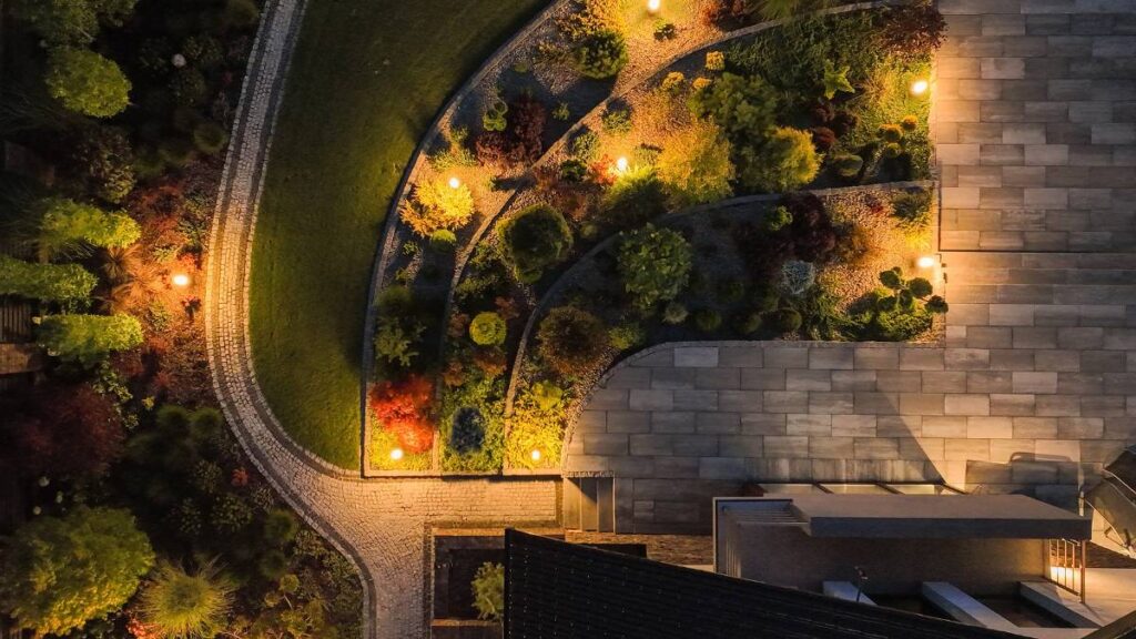 aerial view of a backyard