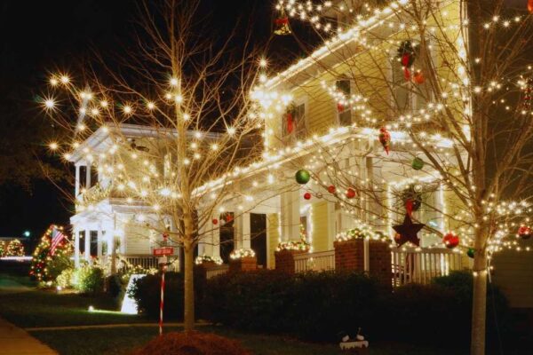 Christmas lights in a neighborhood