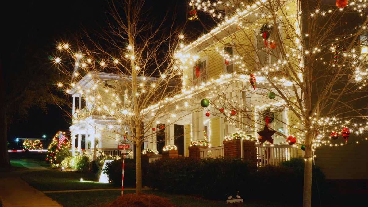 Christmas lights in a neighborhood