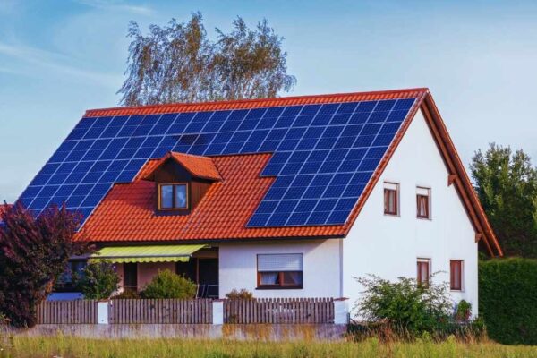 House with solar panels in roof